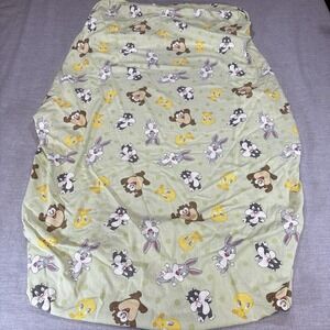 Vintage Baby Looney Tunes Green Fitted Crib Sheet Bugs, Tweety, Sylvester, Taz